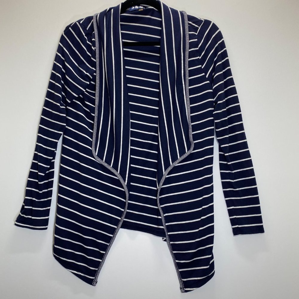 Ink Love & Peace Womens Waterfall Cardigan Fully Open Long Sleeve Striped Blue S